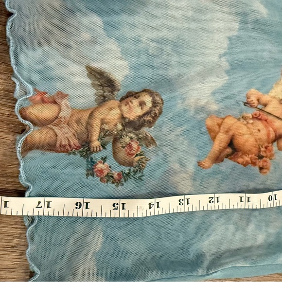 Mesh Tee Shirt Women’s Med Baby Blue Musical Angels Cupid Celestial Renaissance - Picture 5 of 6